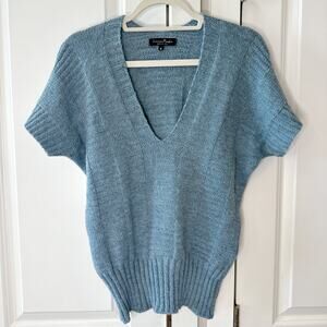 LINEA MAGLIA Blue Short Sleeves V-Neck Alpaca Blend Knit Sweater |  M